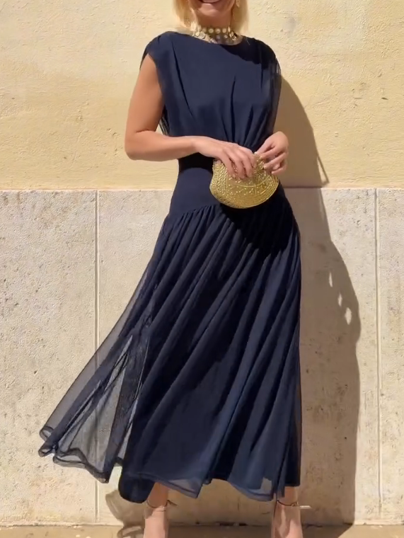 Round Neck Mesh Maxi Dress