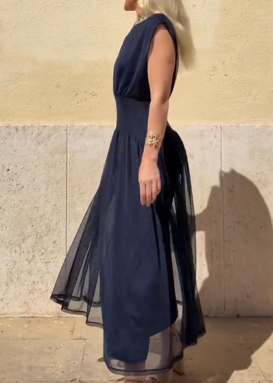 Round Neck Mesh Maxi Dress
