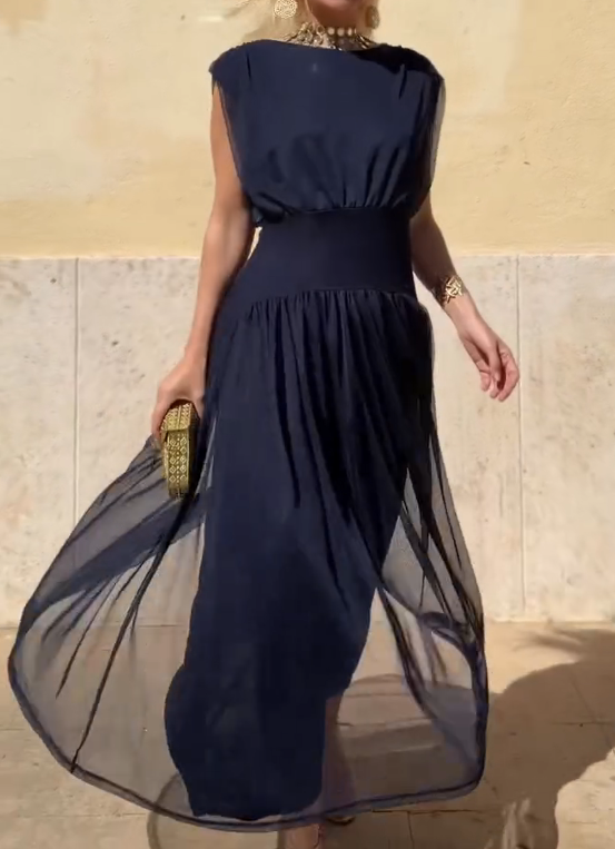 Round Neck Mesh Maxi Dress