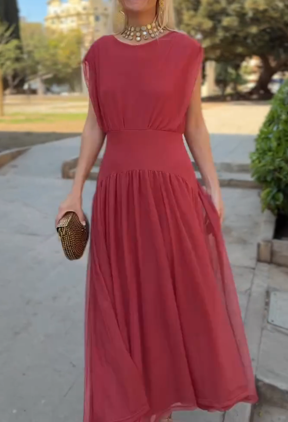 Round Neck Mesh Maxi Dress