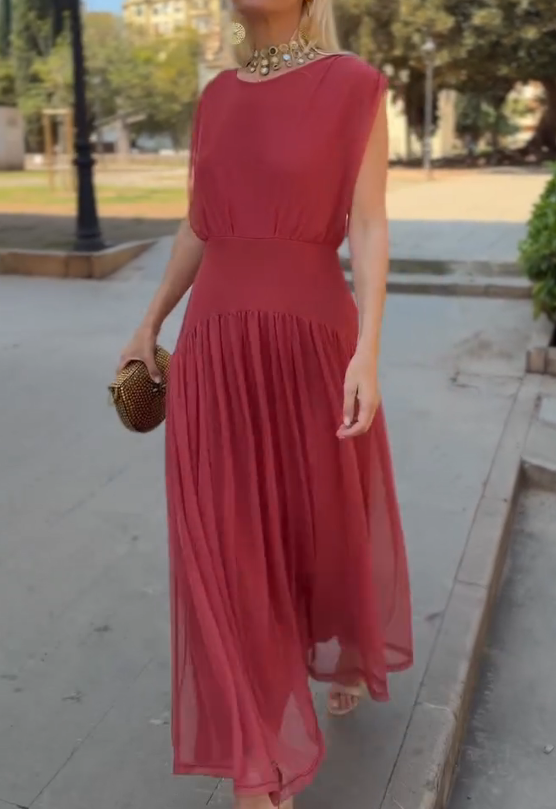 Round Neck Mesh Maxi Dress