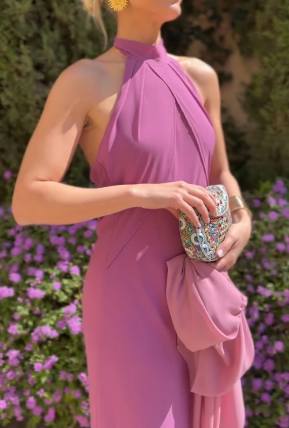 Halter-Neck Backless Satin Dress