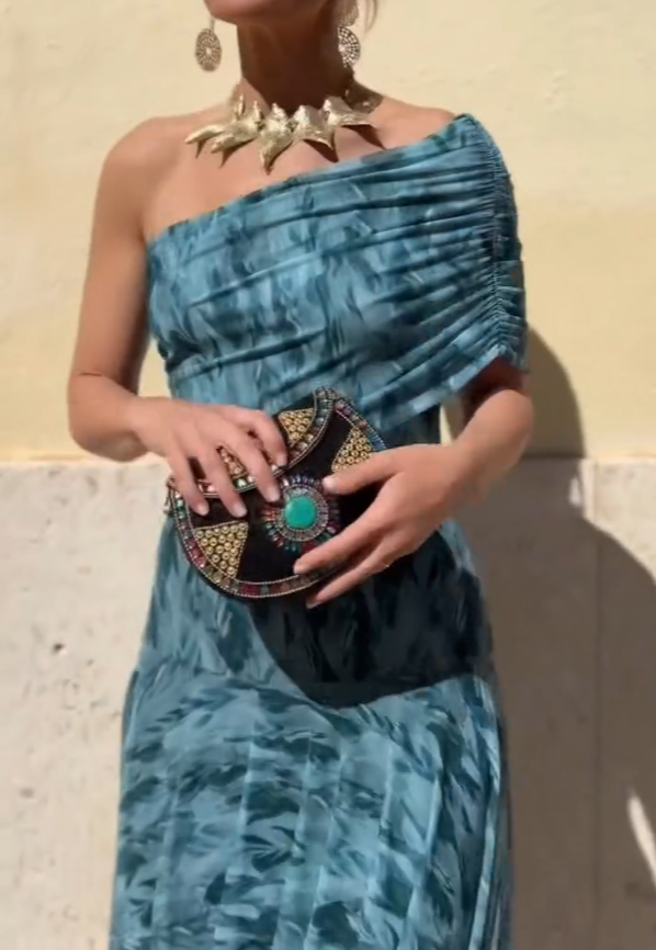 Tie-Dye One-Shoulder Mesh Fishtail Maxi Dress