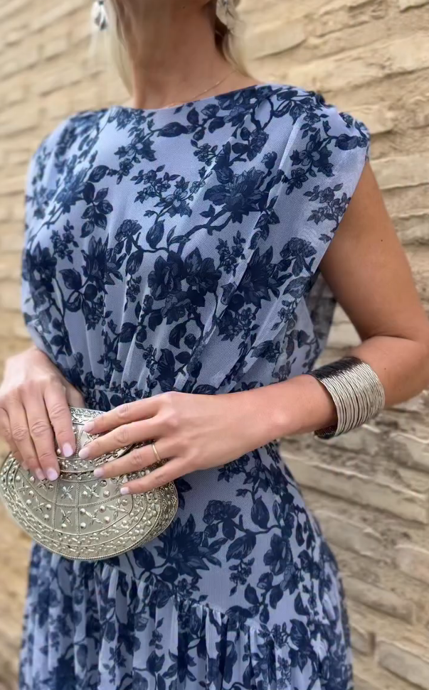 Retro Floral Print Mesh Dress