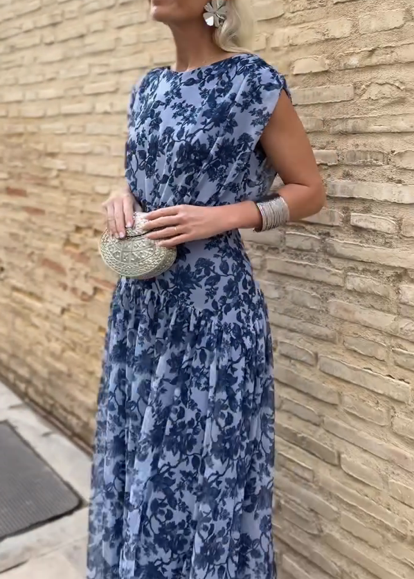 Retro Floral Print Mesh Dress