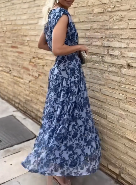 Retro Floral Print Mesh Dress