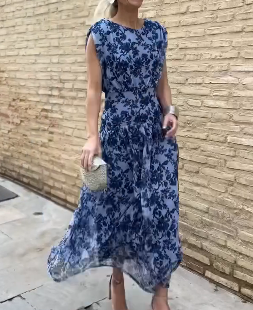 Retro Floral Print Mesh Dress