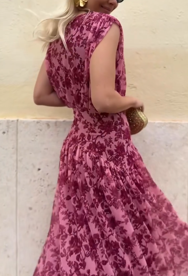 Retro Floral Print Mesh Dress