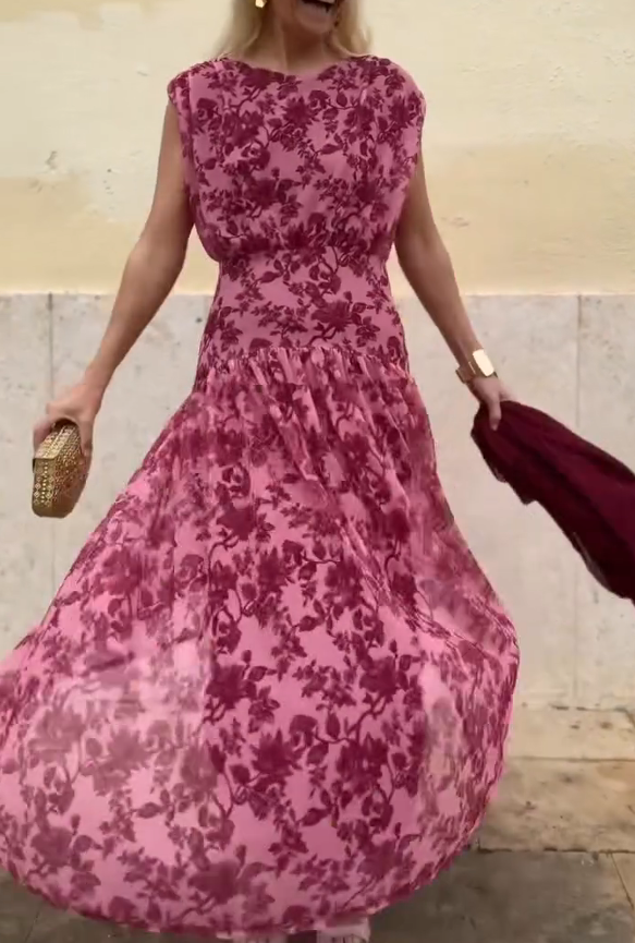 Retro Floral Print Mesh Dress