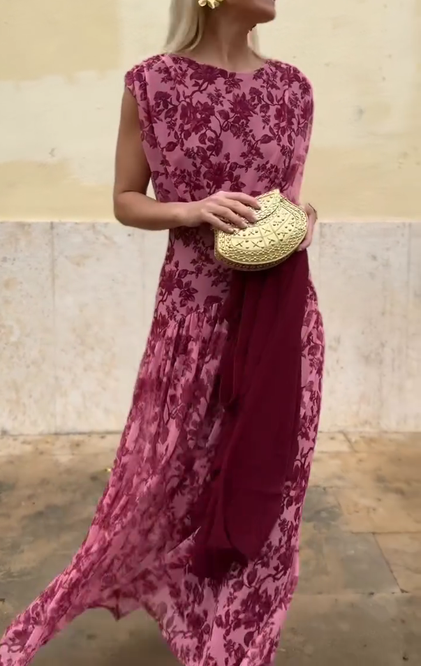 Retro Floral Print Mesh Dress