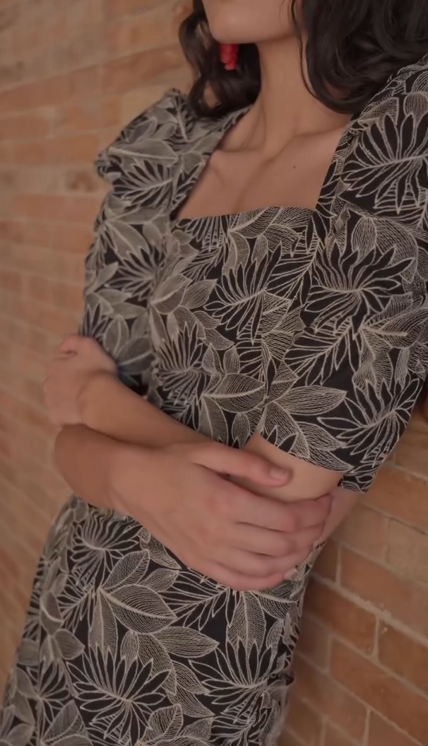 Retro Floral Print Puff Sleeve Skirt Set