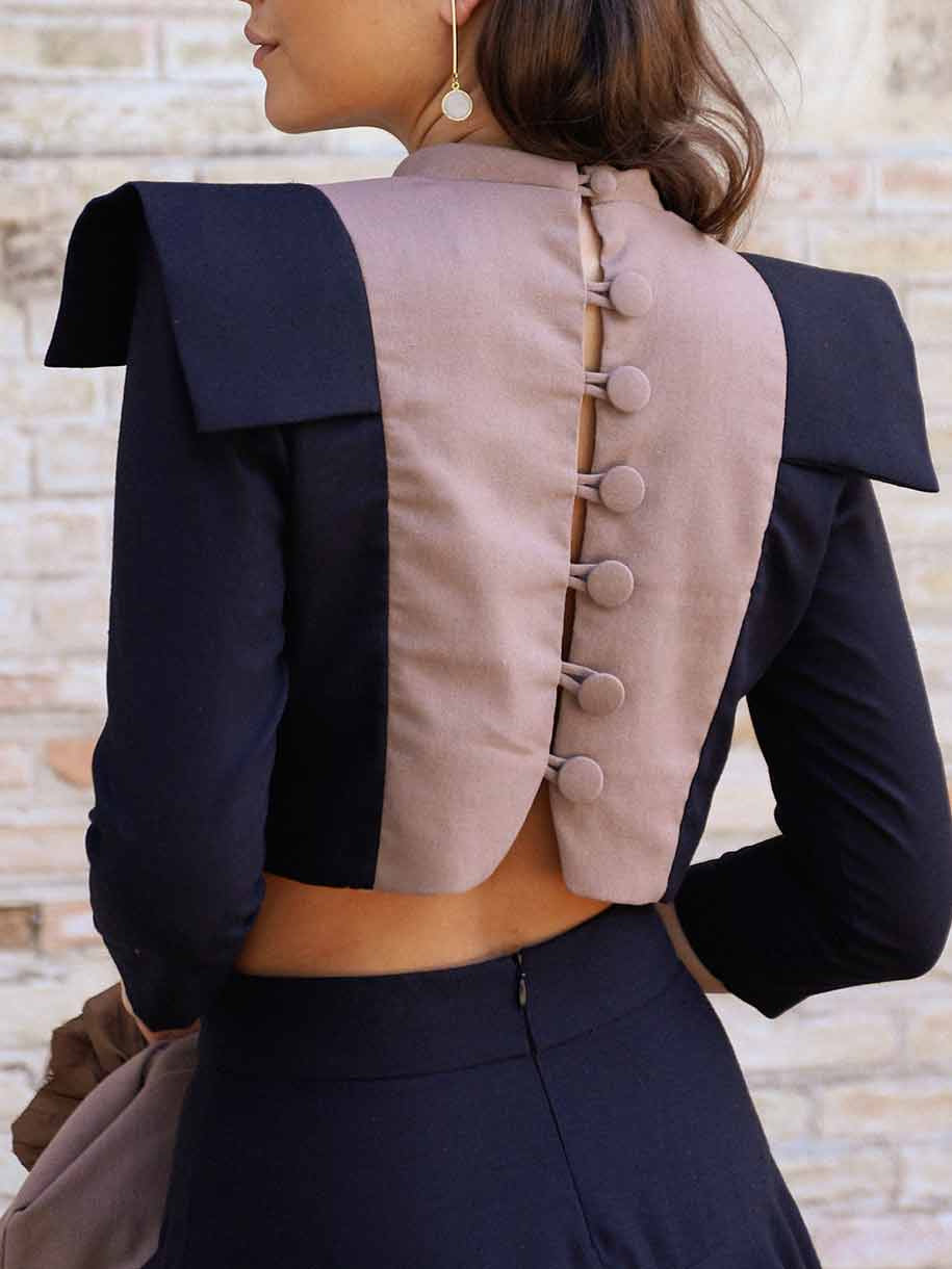 Black and gray patchwork skirt suit