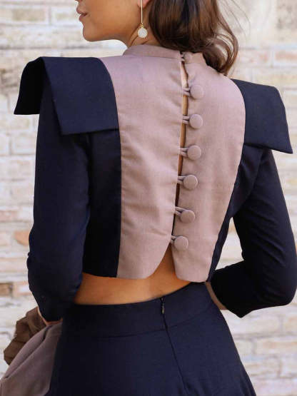 Black and gray patchwork skirt suit