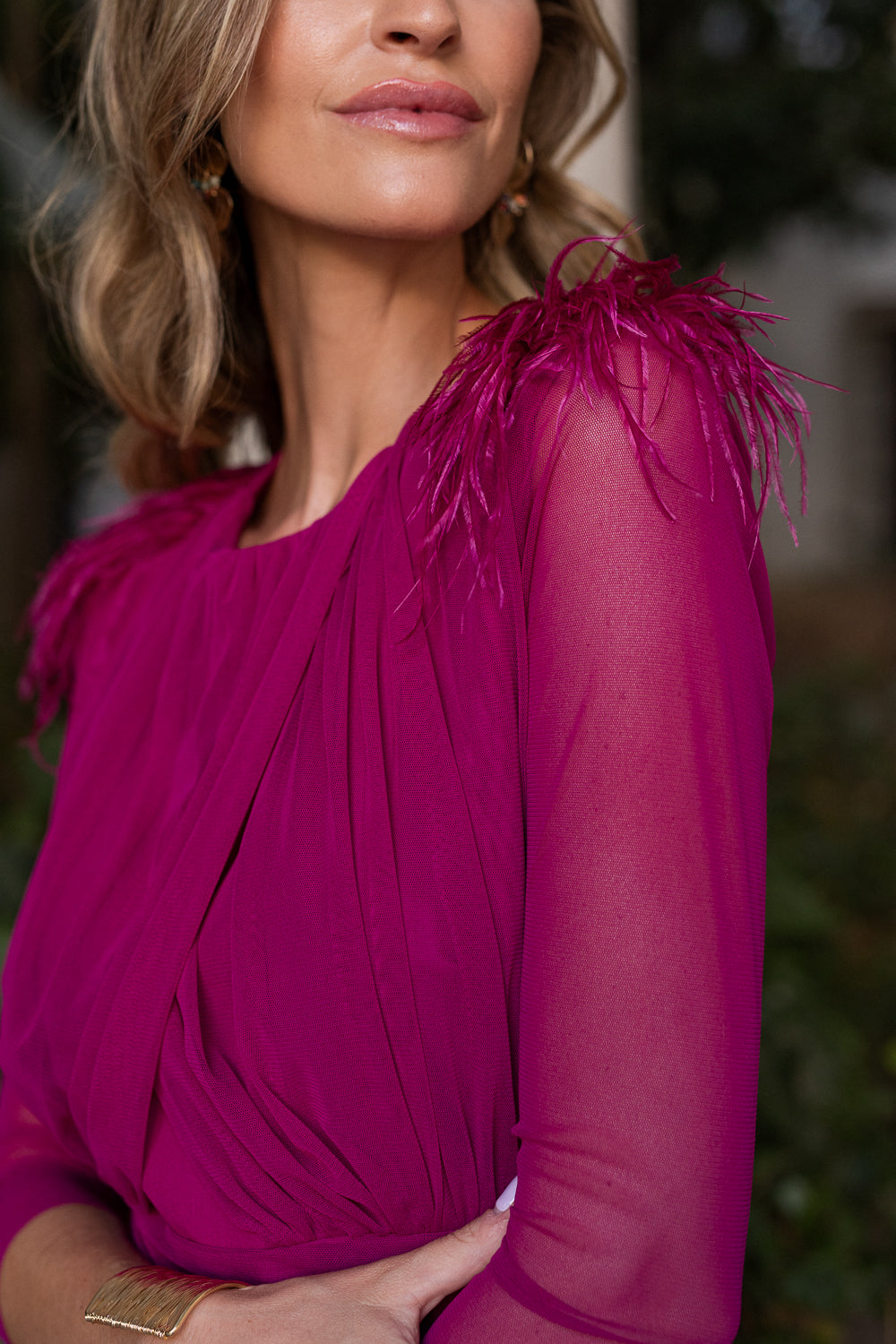 Bouganvilla draped midi dress