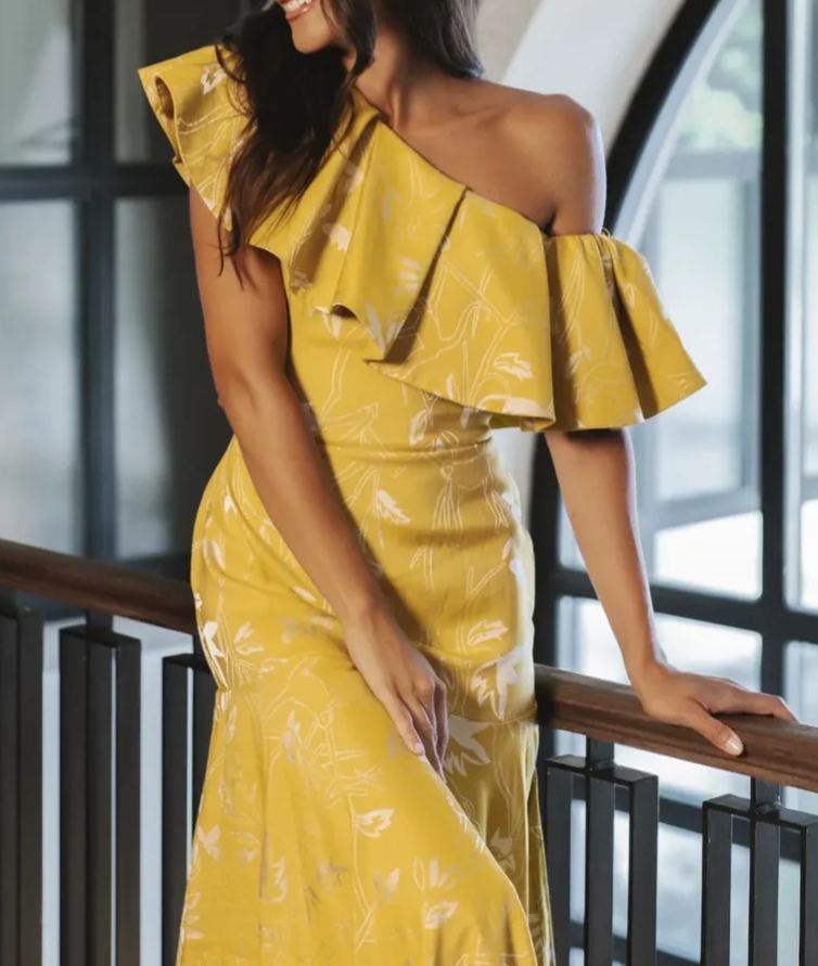 One-Shoulder Ruffled Mermaid Maxi Dress