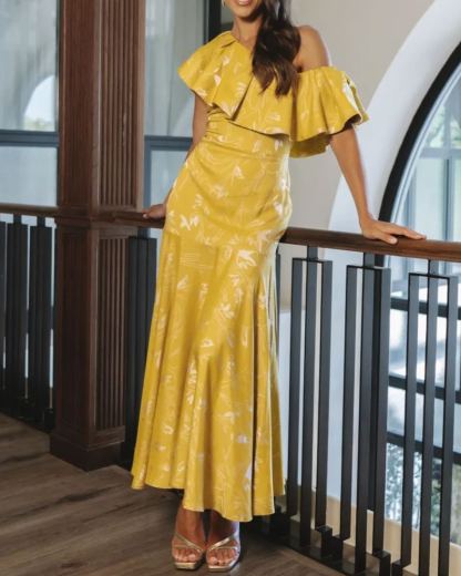 One-Shoulder Ruffled Mermaid Maxi Dress