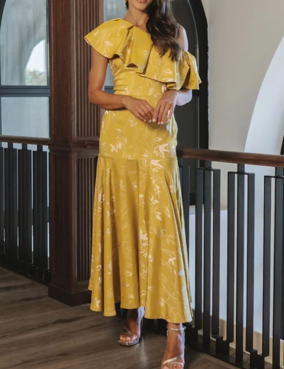 One-Shoulder Ruffled Mermaid Maxi Dress