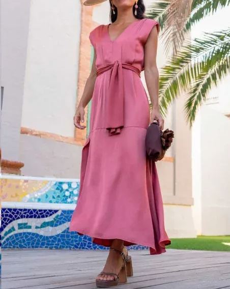 Elegant Deep V Tie-Dress