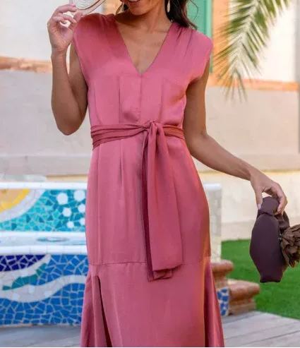 Elegant Deep V Tie-Dress
