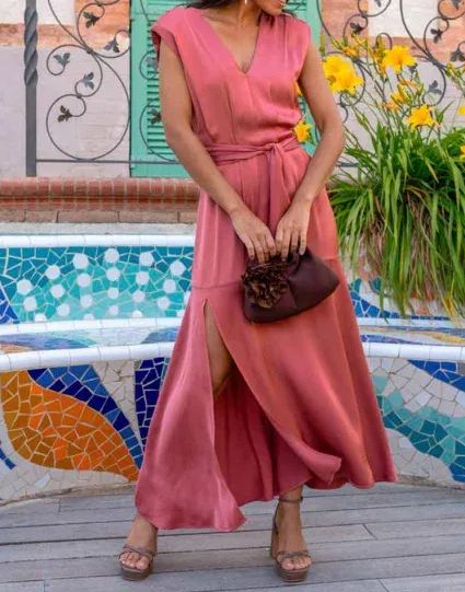 Elegant Deep V Tie-Dress