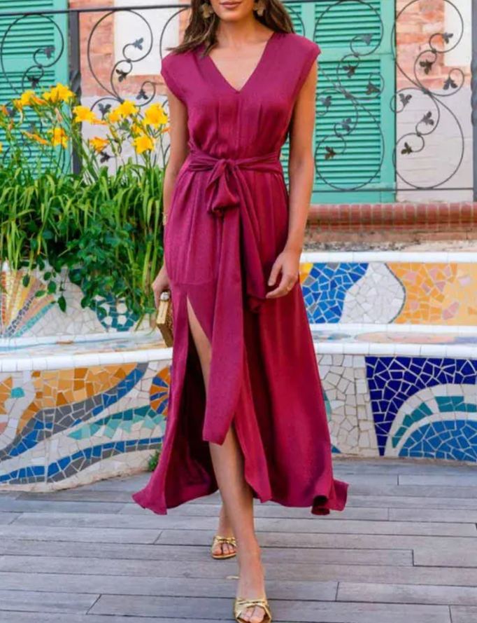Elegant Deep V Tie-Dress