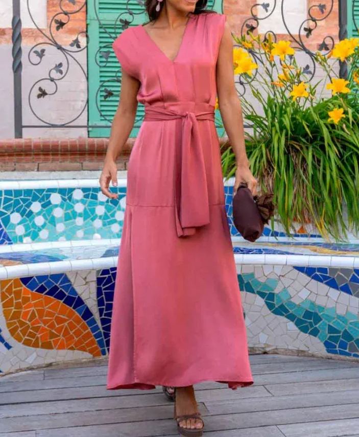 Elegant Deep V Tie-Dress