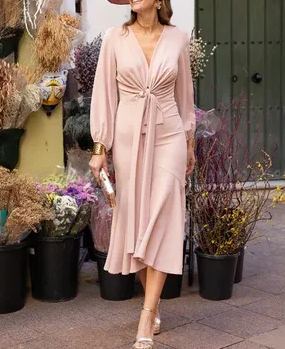 Deep V Tie-Waist Dress