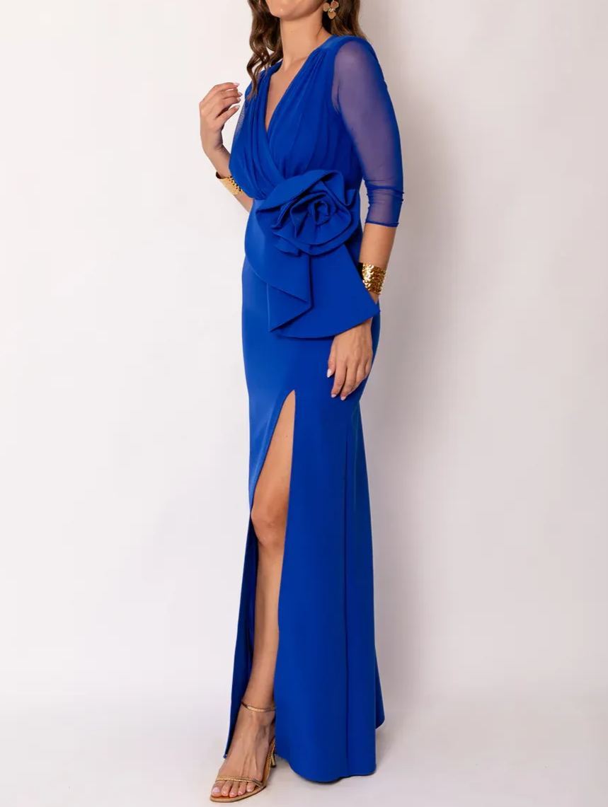 Long blue floral maxi dress