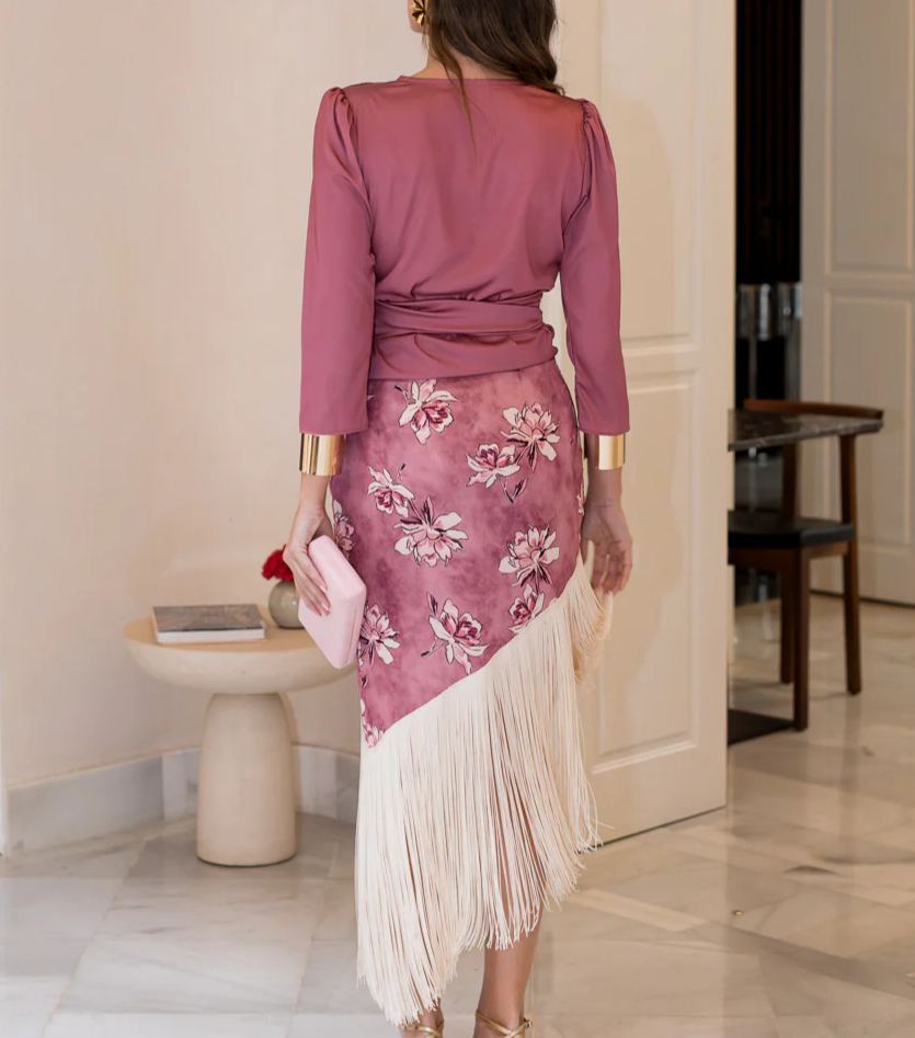 Light pink fringed skirt and shirt set