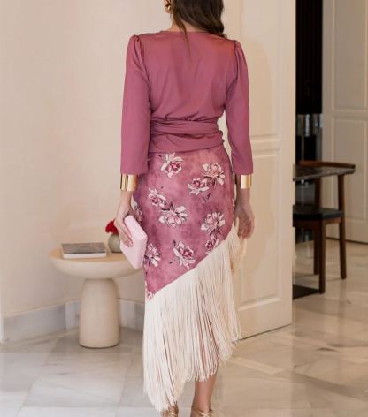 Light pink fringed skirt and shirt set