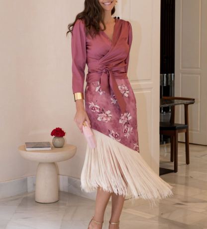 Light pink fringed skirt and shirt set