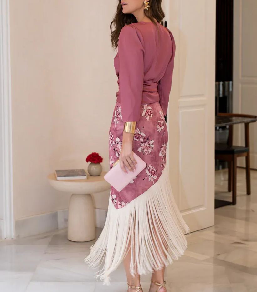Light pink fringed skirt and shirt set