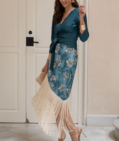Gasoline Blue Tassel Skirt Set