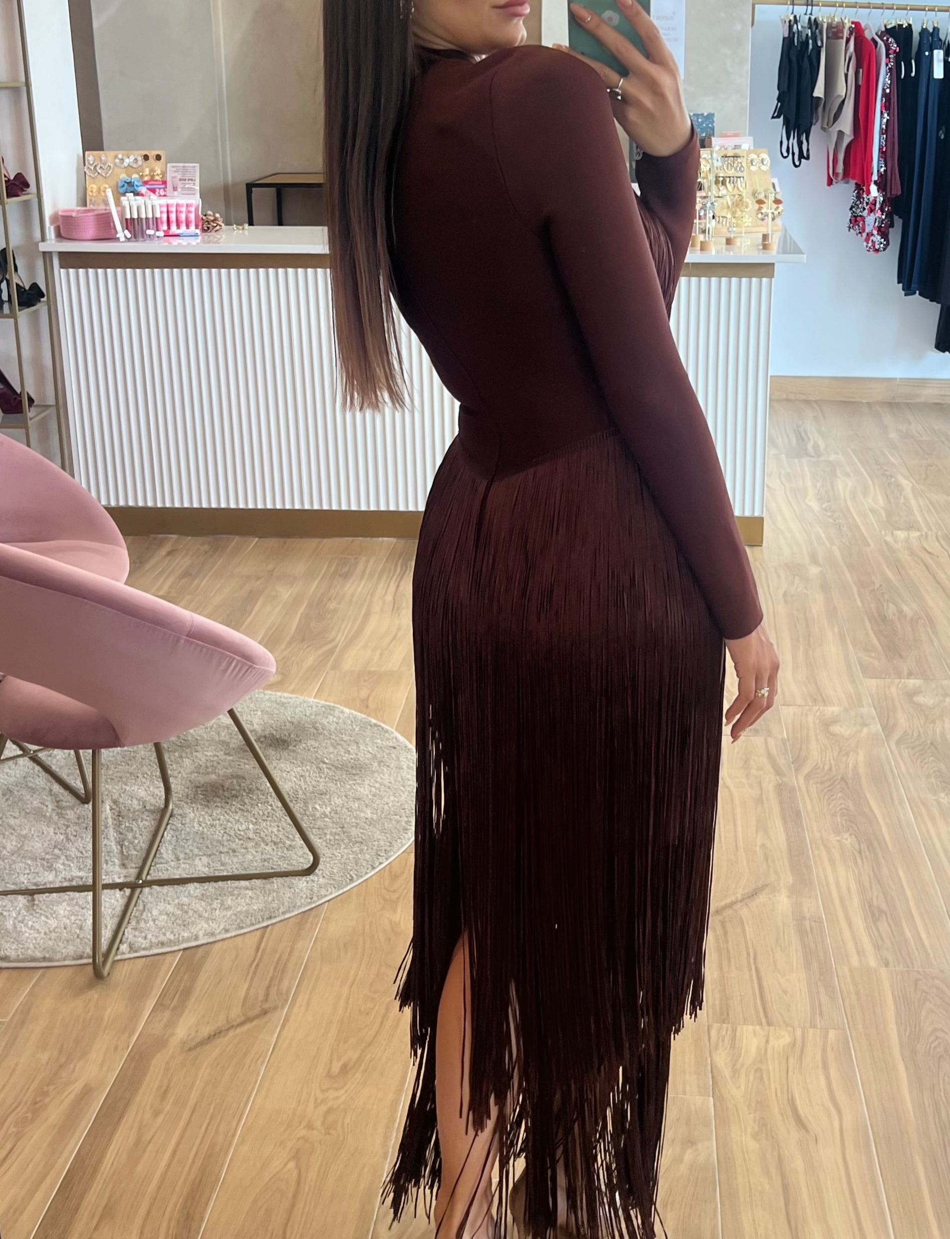 Chocolate Fringe Bandage Dress