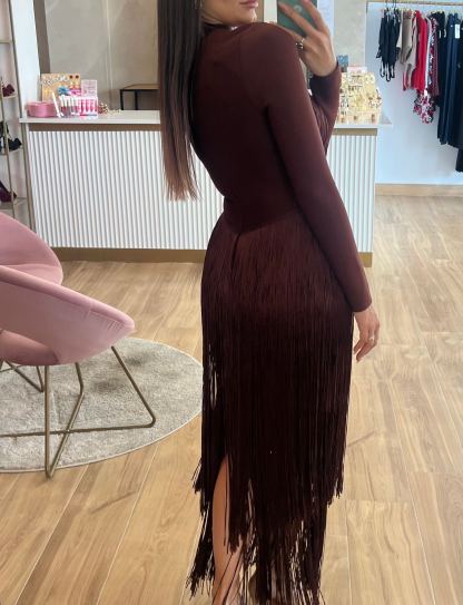 Chocolate Fringe Bandage Dress