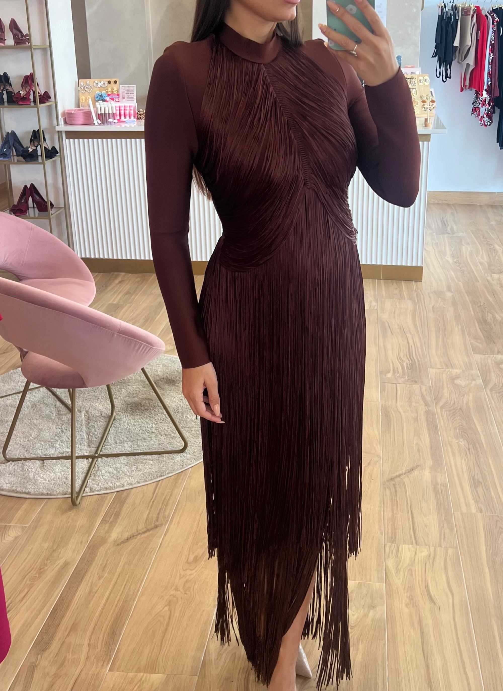 Chocolate Fringe Bandage Dress