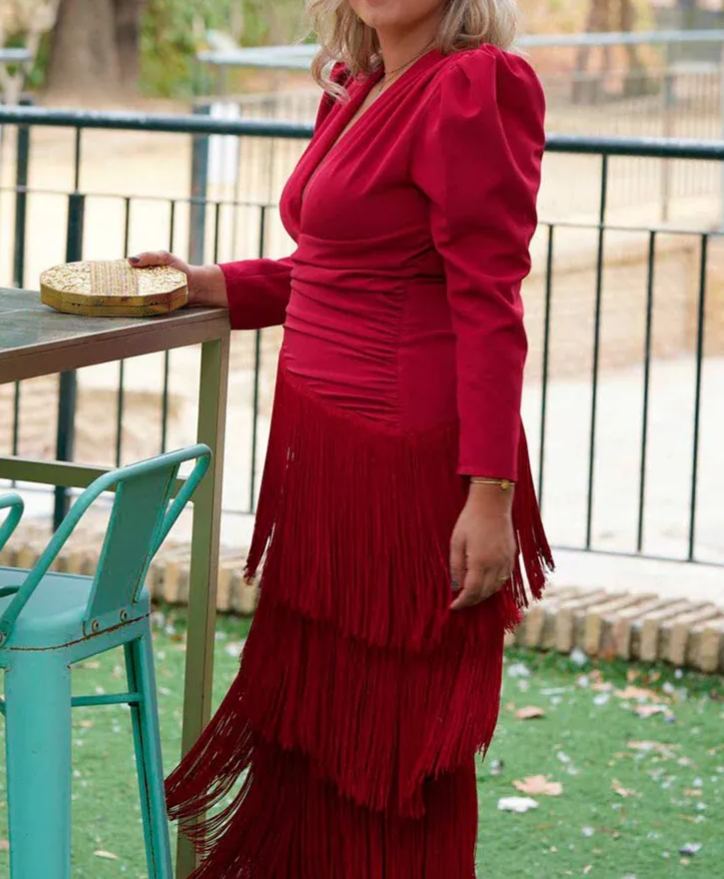 Burgundy tassel dress