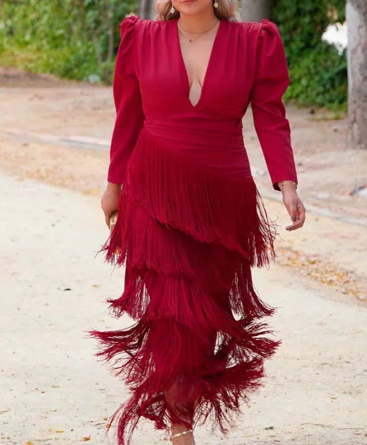 Burgundy tassel dress