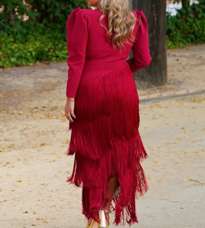 Burgundy tassel dress