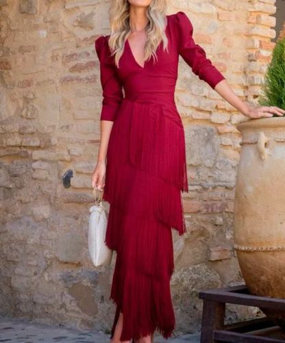 Burgundy tassel dress
