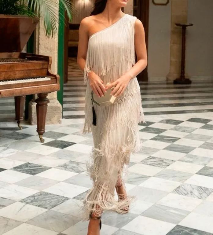 Beige Fringe Dress