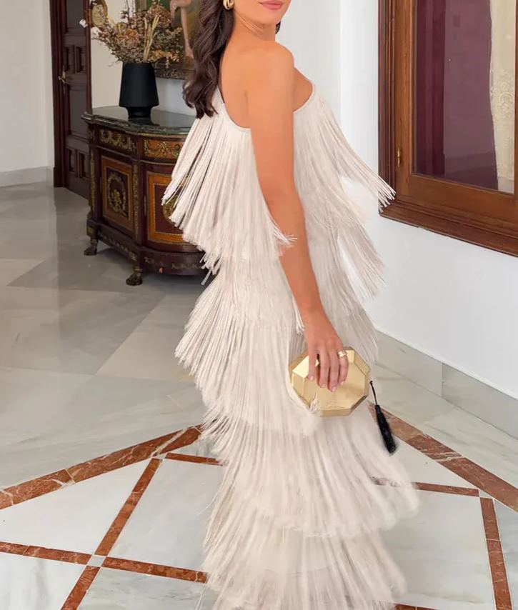 Beige Fringe Dress
