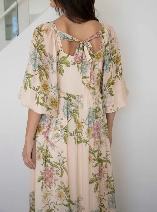 Cream Floral Square Neck Maxi Dress