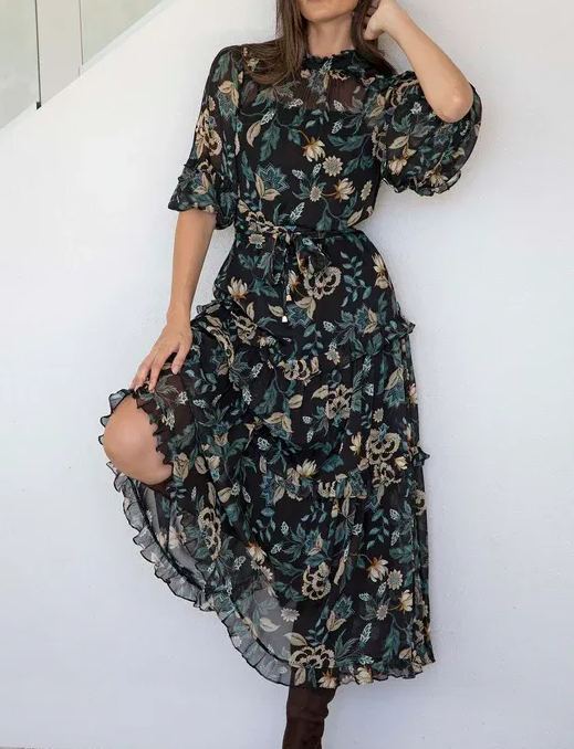 Premonition Black Floral Maxi Dress