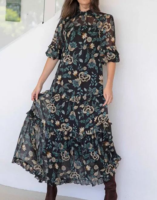 Premonition Black Floral Maxi Dress