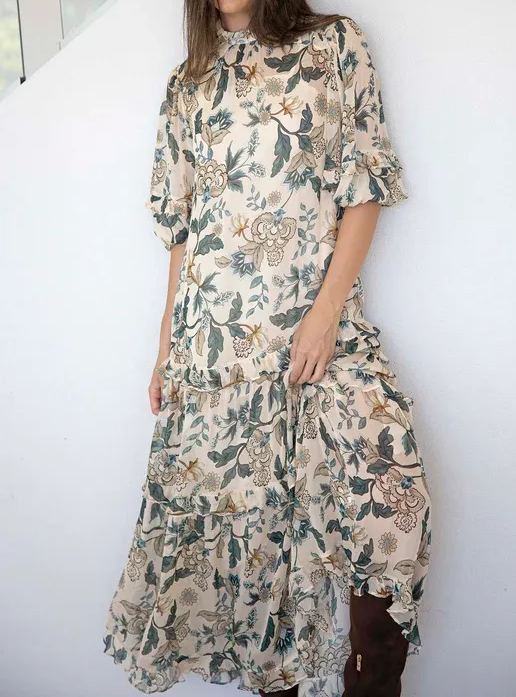 Love Story Cream-Colored Floral Maxi Dress