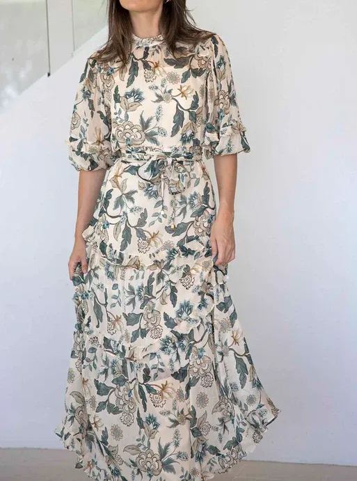 Love Story Cream-Colored Floral Maxi Dress