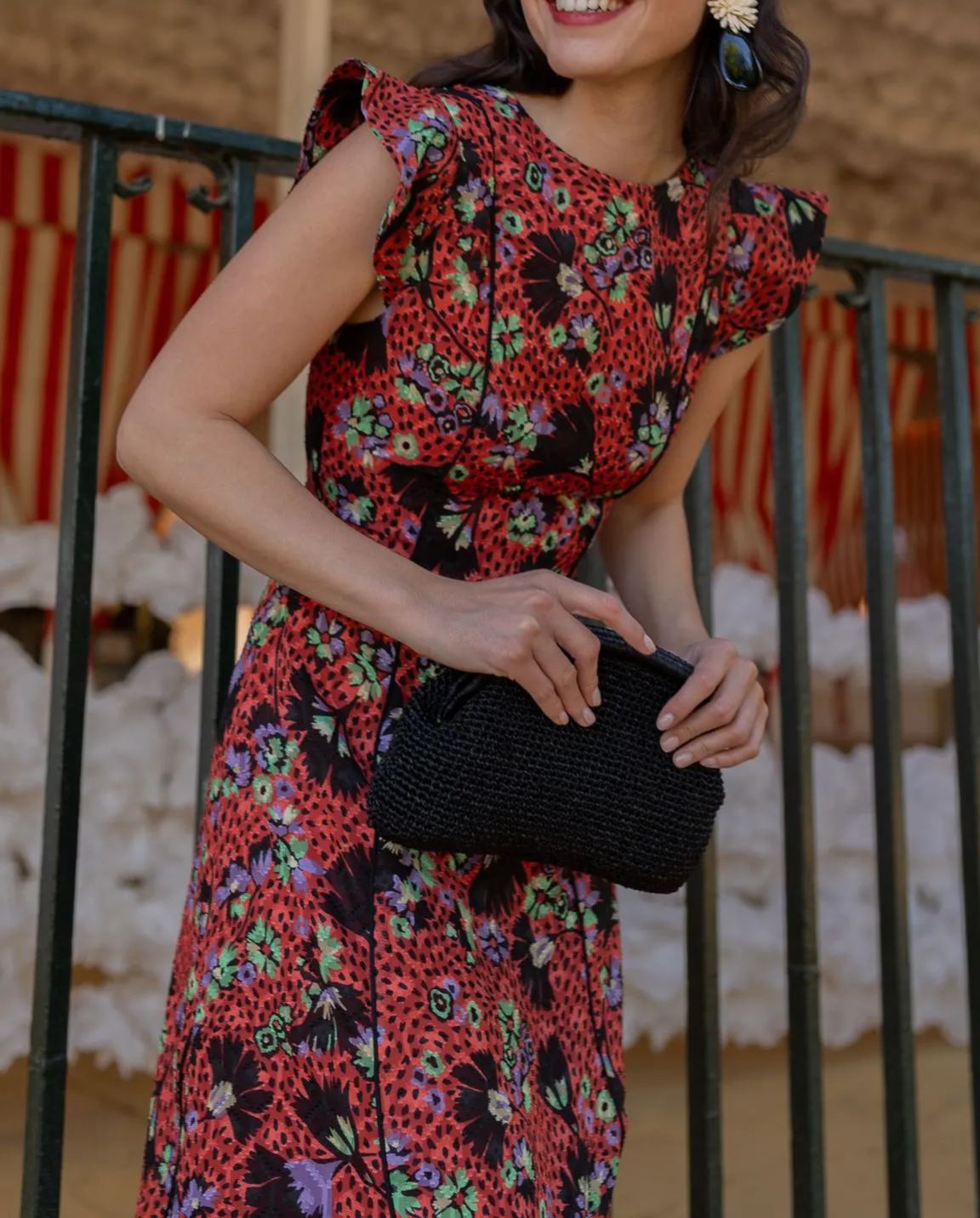 Vintage Red Floral Print Maxi Dress