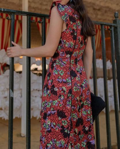 Vintage Red Floral Print Maxi Dress