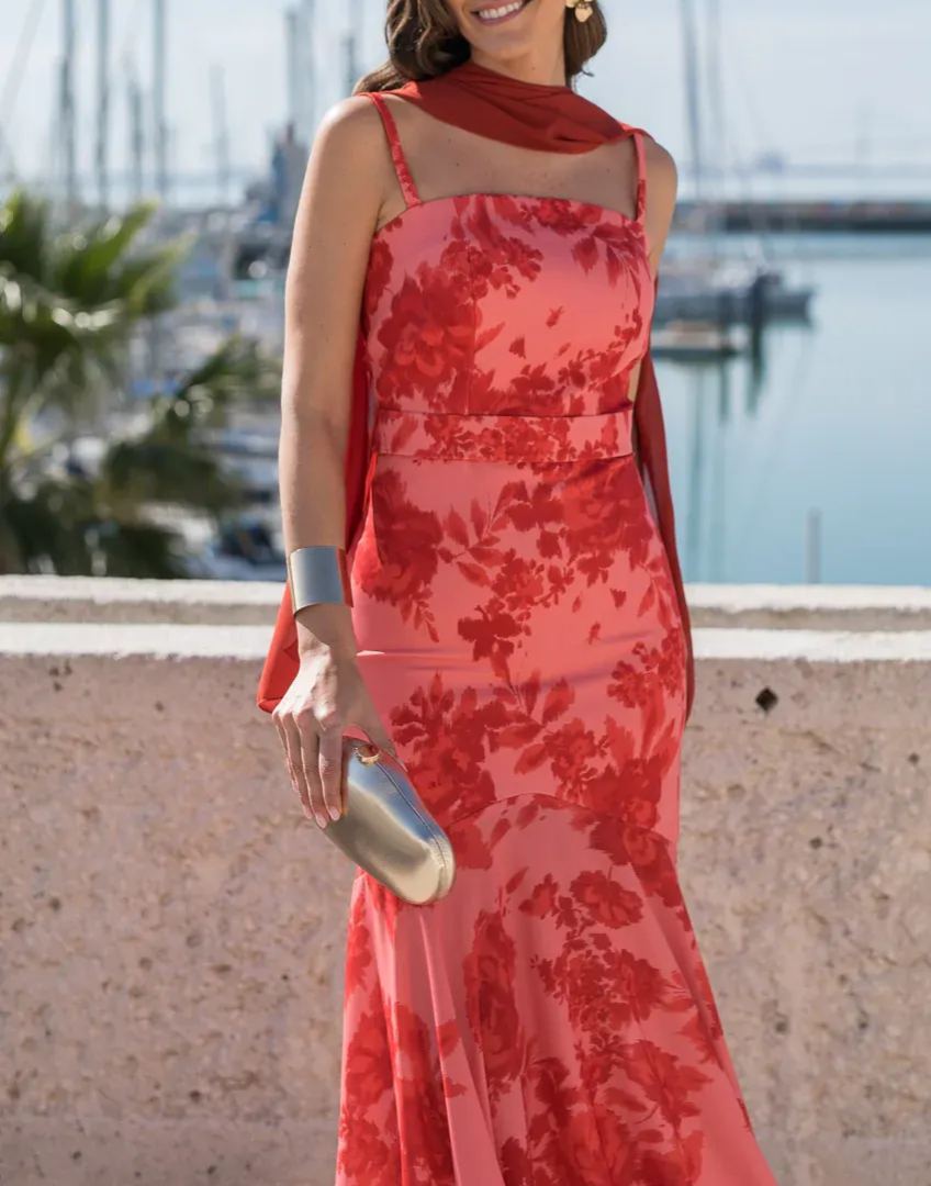 Coral Floral Midi Dress